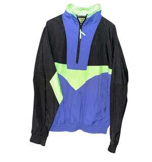 Vintage 80s 90s Dual Control Neon Colorblock Quarter Zip Windbreaker Jacket XL